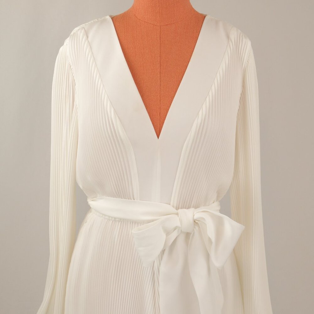 Milly Liv Pleated Bow Belted A-Line Minidress, White, US 4 - Picture 4 of 10